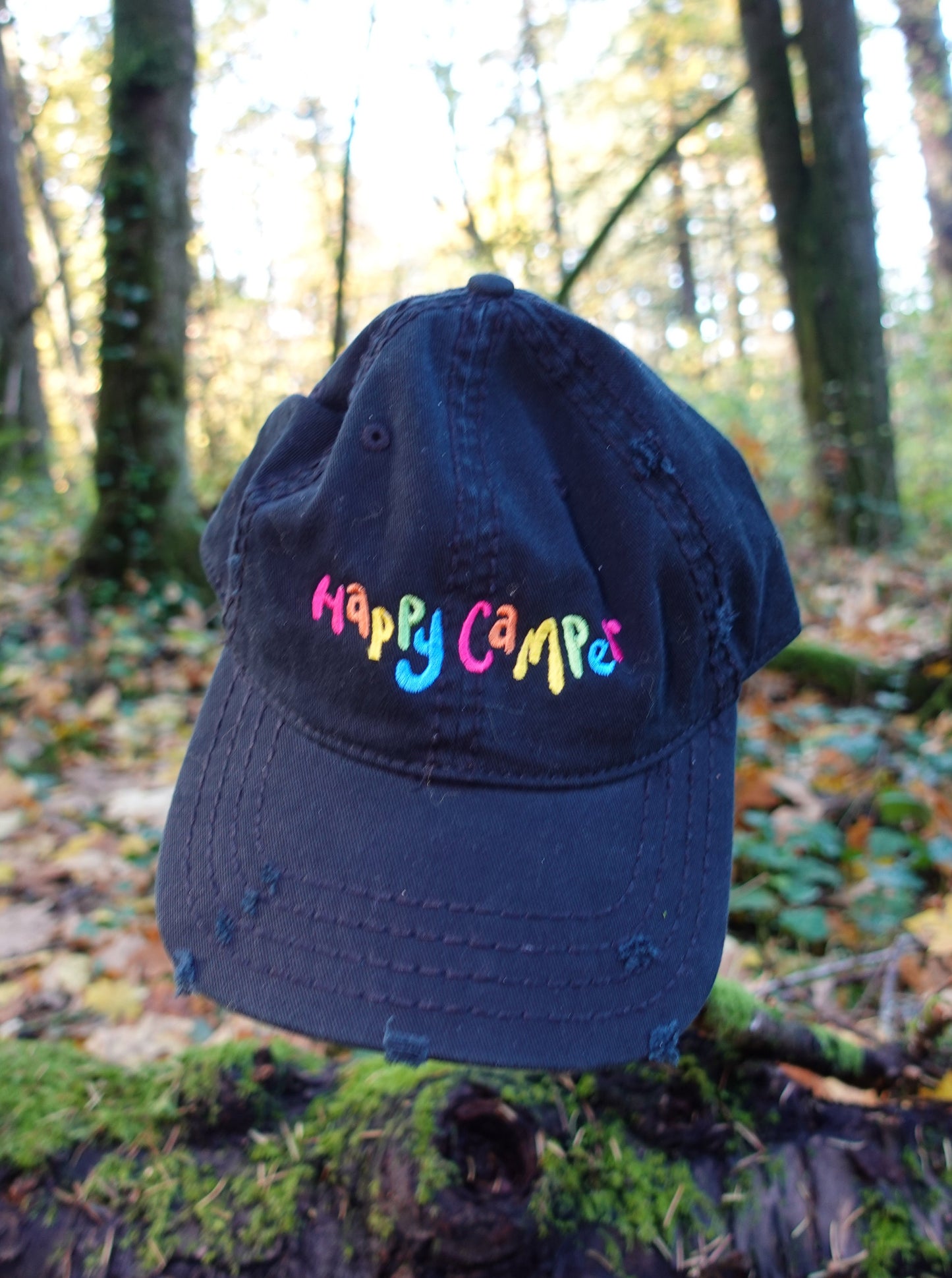 'Happy Camper' Distressed Dad Hat