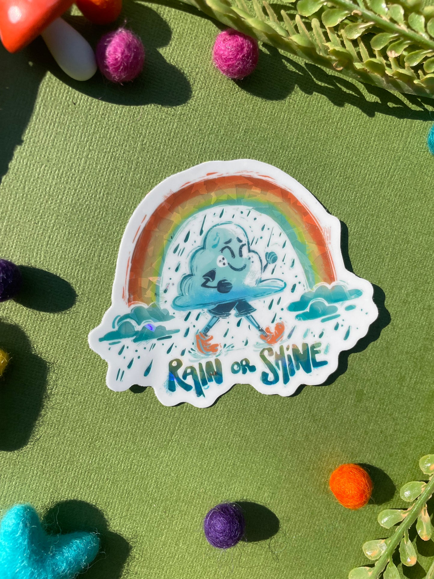 'Rain or Shine' Prism Glitter Sticker